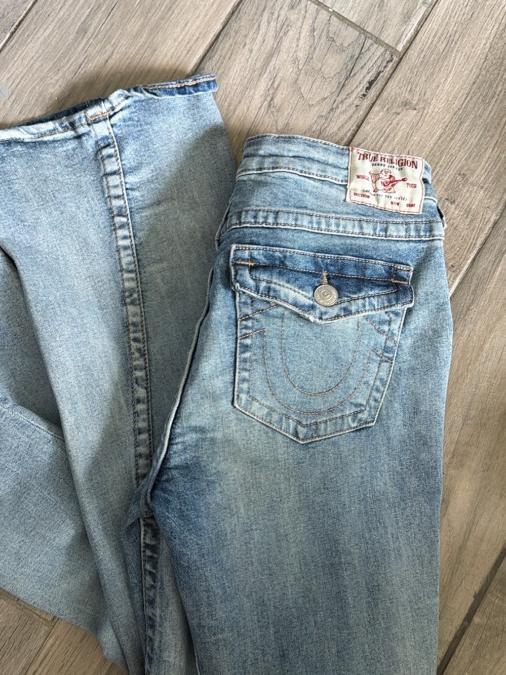 True Religion Women's Straight Leg Light Blue Denim Jeans